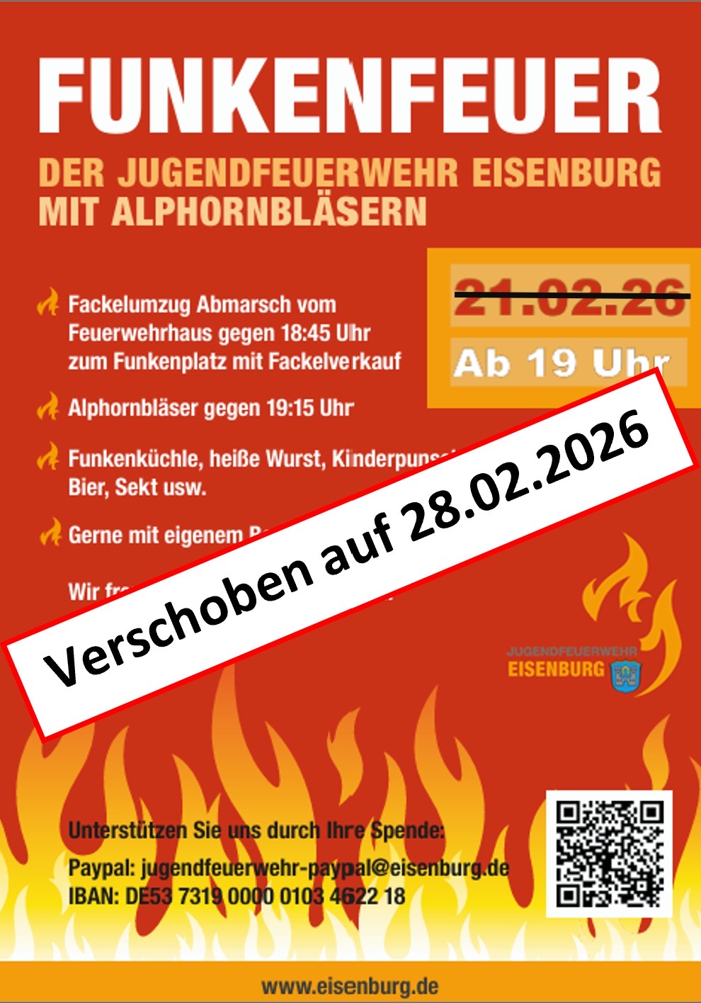 Verschiebung des Funkenfeuers 2026